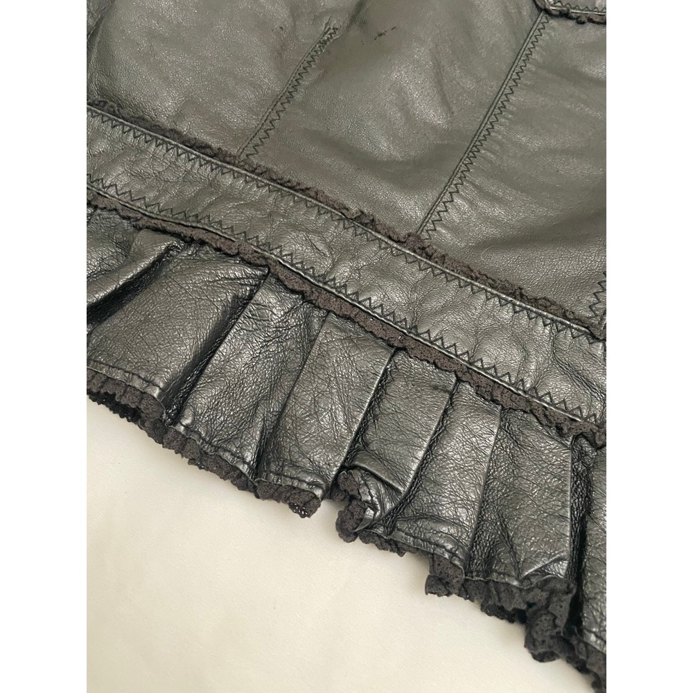 Moda International Leather Jacket Womens Medium Black Ruffle Peplum Cropped - Picture 3 of 7
